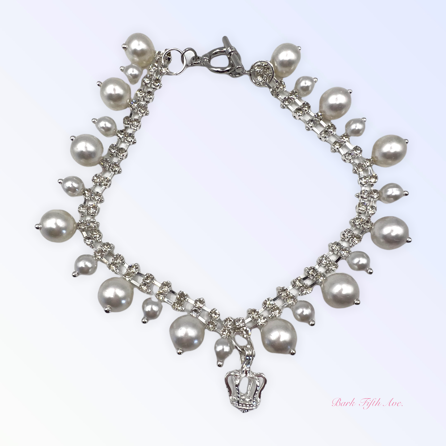 Rhinestone and Pearl Crown Dog Necklace