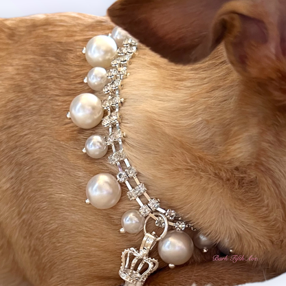 Rhinestone and Pearl Crown Dog Necklace