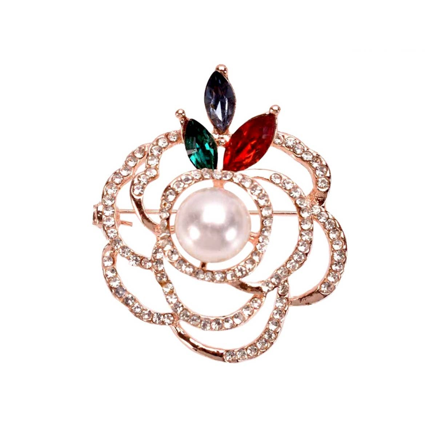 Rose Gold Rose Dog Brooch with Pearl Centre
