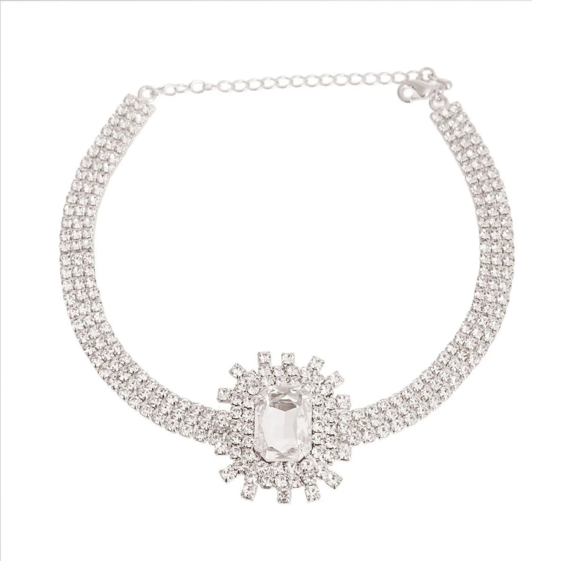 Silver Rectangle Burst Stone
