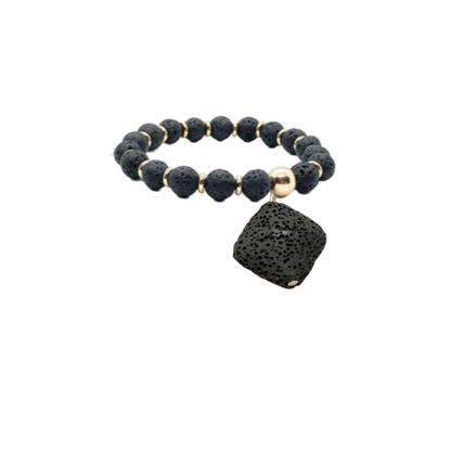 Black Volcanic Lava Stone Dog Collar Charm
