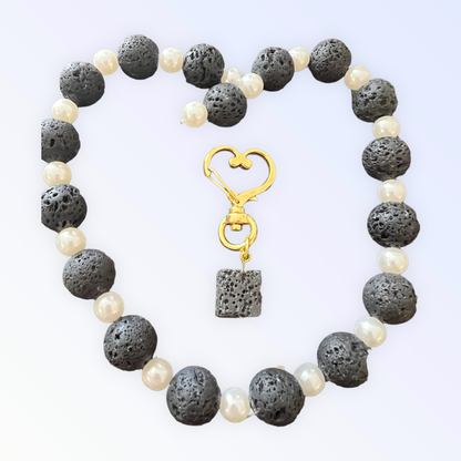 Black Volcanic Lava Stone Collar Charm - Square