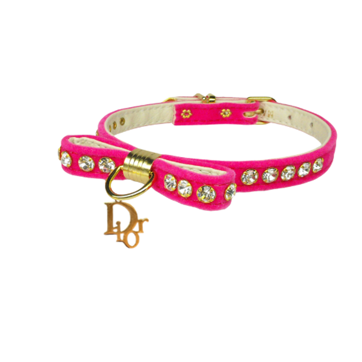 Velvet Rhinestone Charm Dog Collar