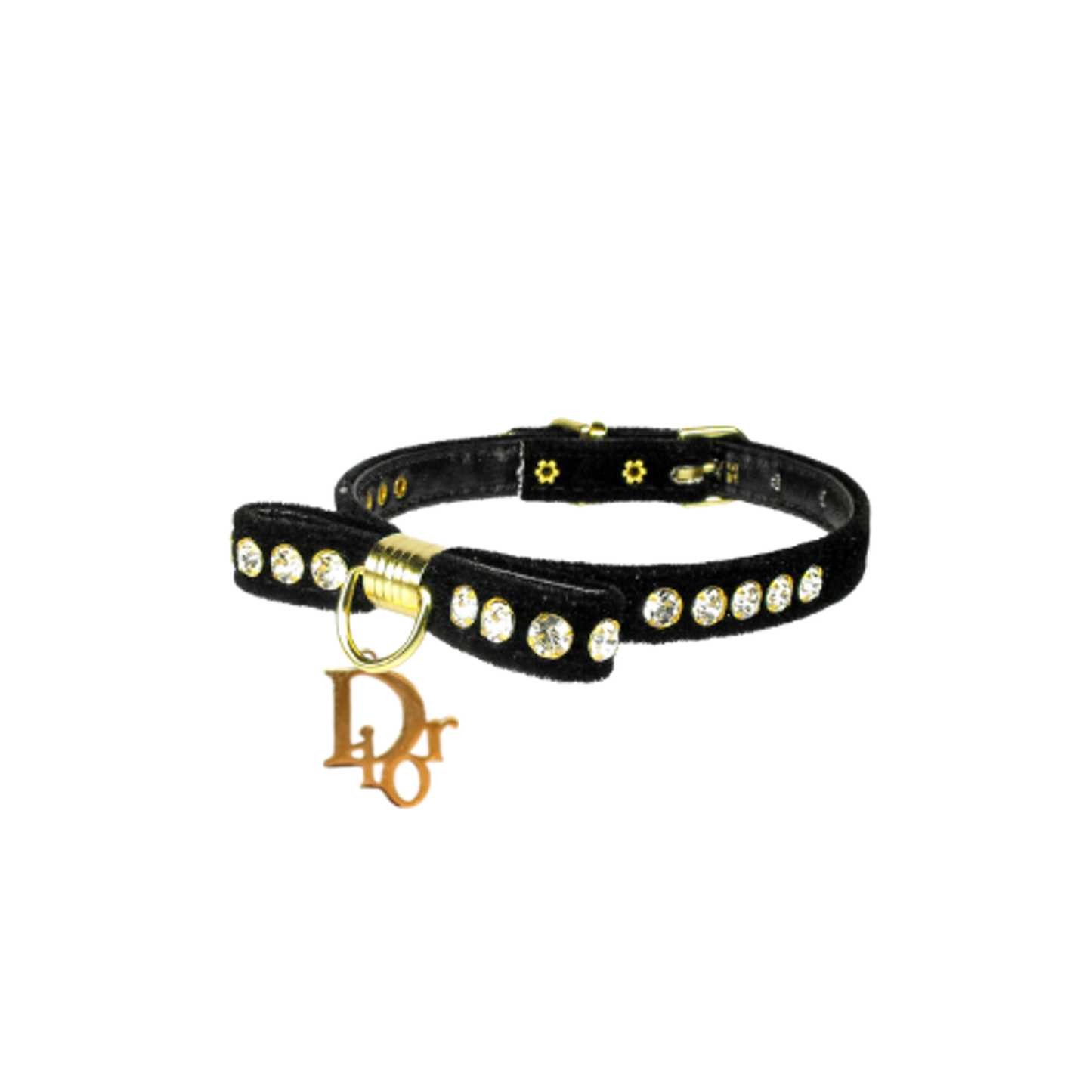 Velvet Rhinestone Charm Dog Collar