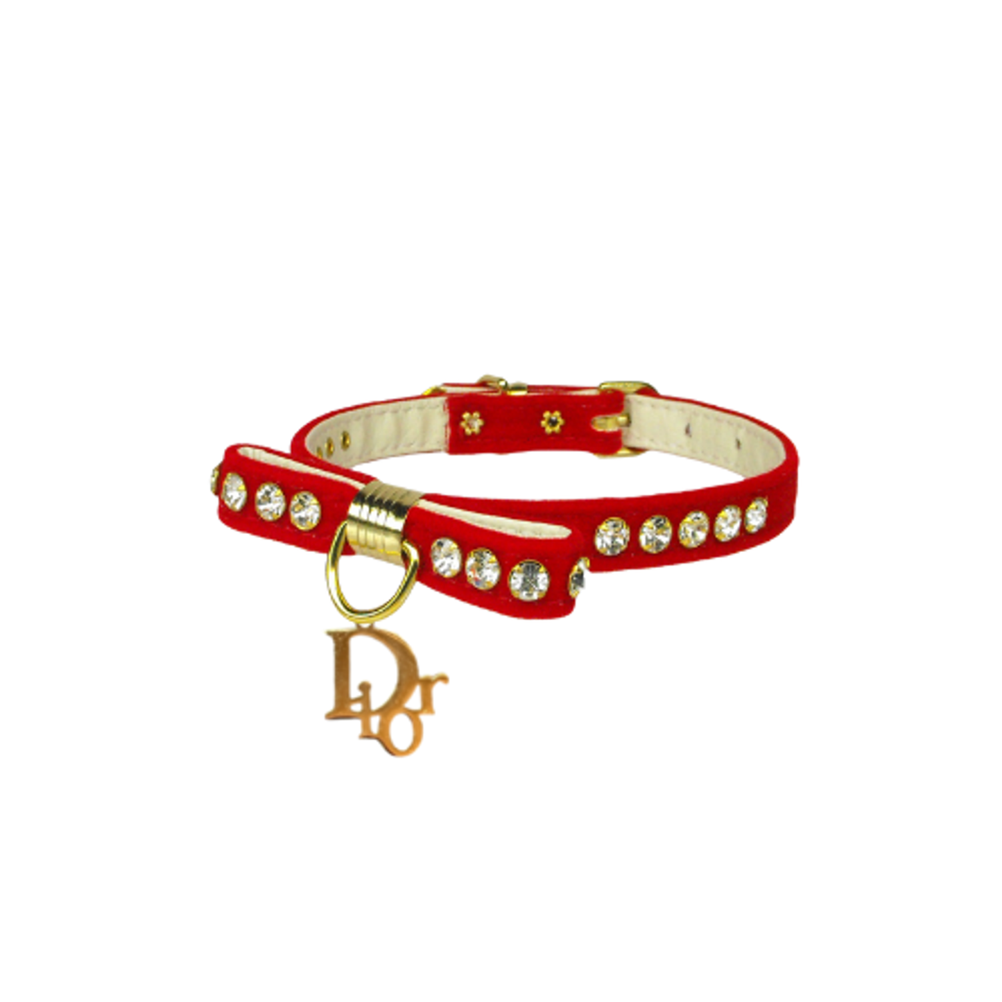 Velvet Rhinestone Charm Dog Collar