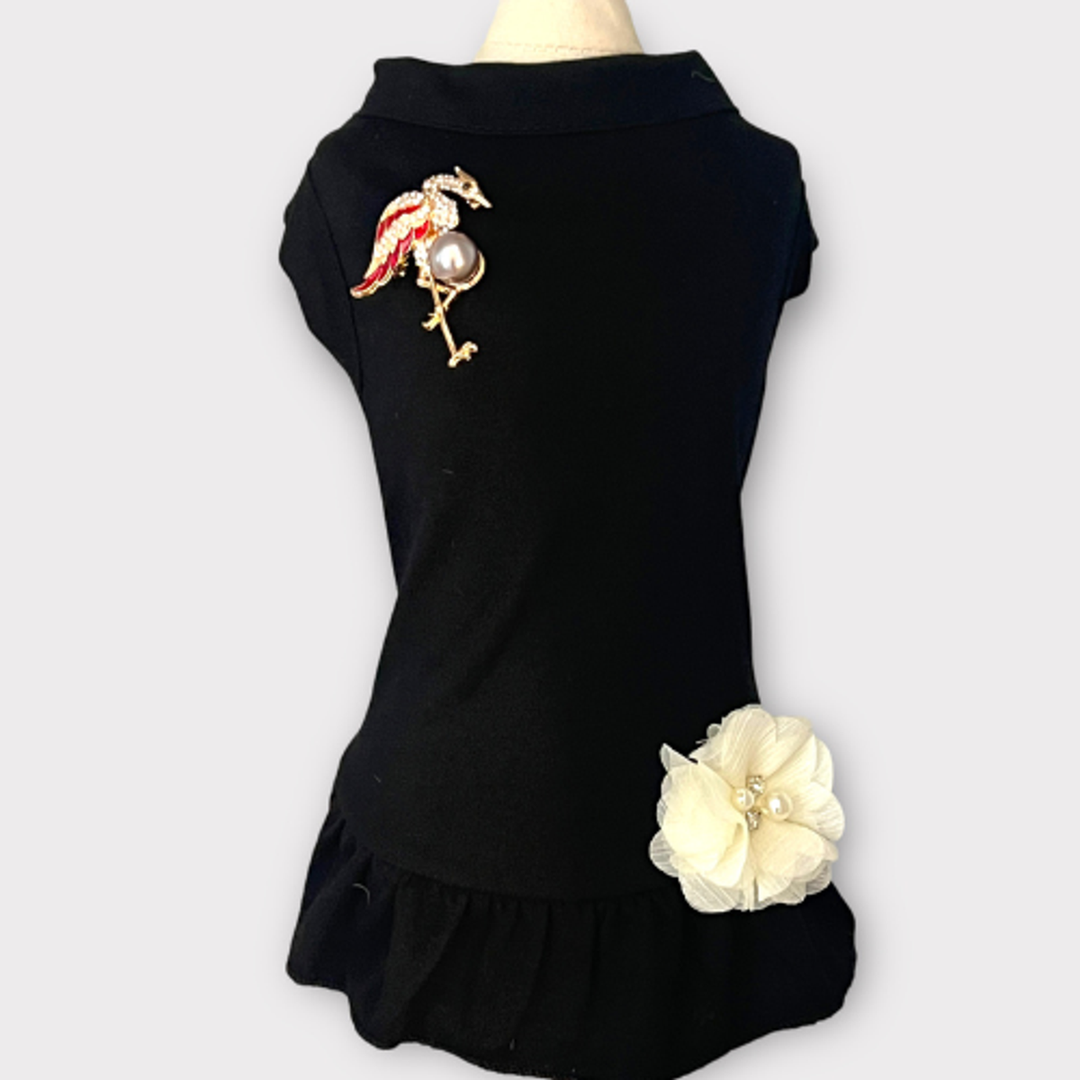 Elegant Flamingo Rhinestone and Pearl Dog Dress
