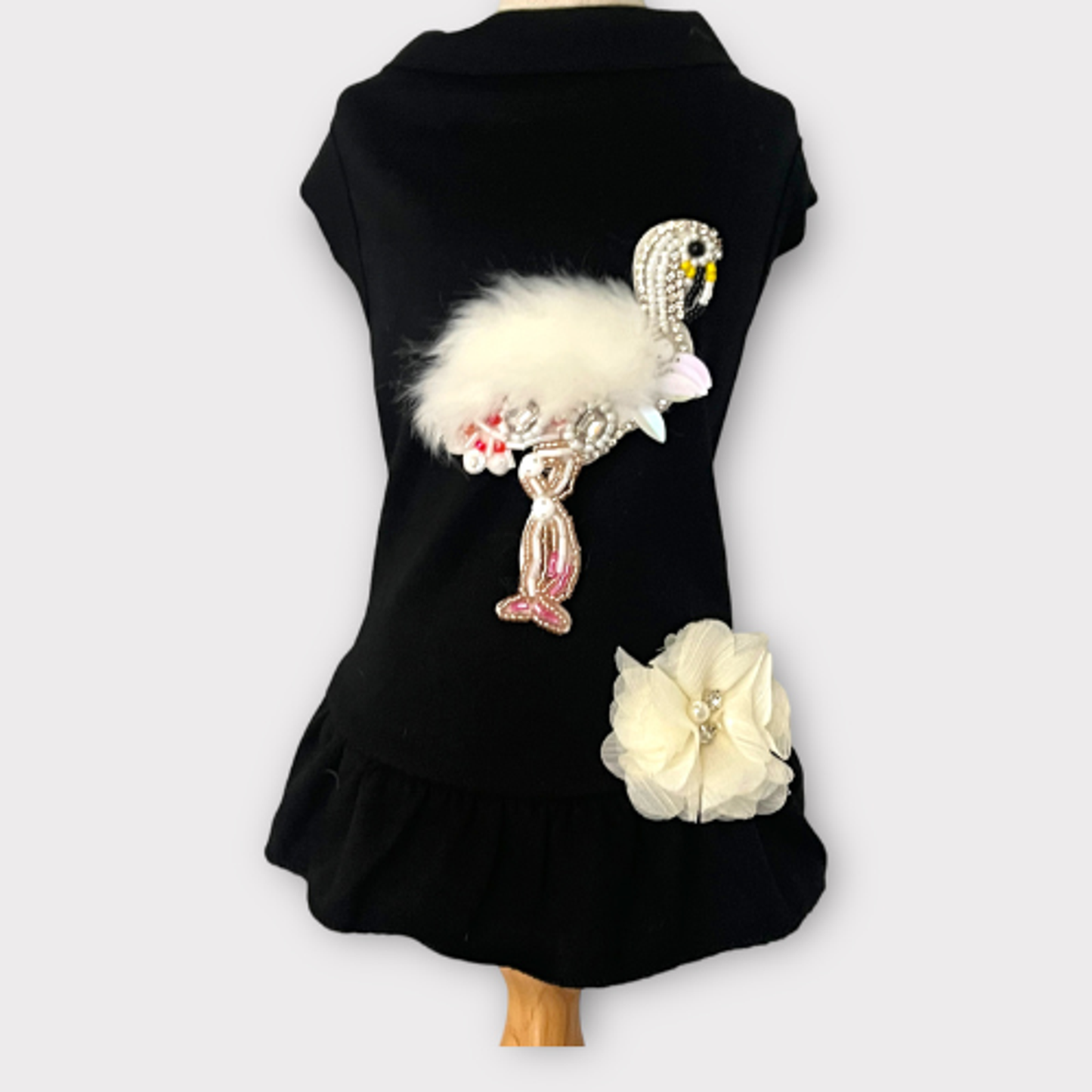 Bark Fifth Avenue Beaded Fur and Rhinestone Flamingo Dog Dress