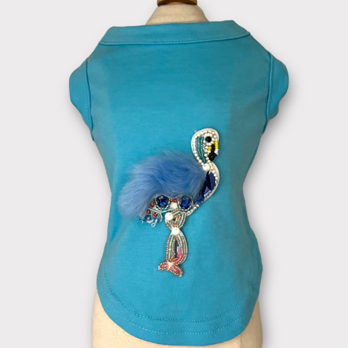 Bark Fifth Avenue Beaded Fur and Rhinestone Flamingo Dog Shirt