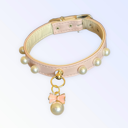 Bark Fifth Avenue Beaded Pearls and Bow Dog Collar