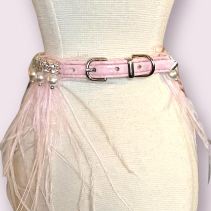Feathers, Diamonds and Pearls Glam Dog Collar