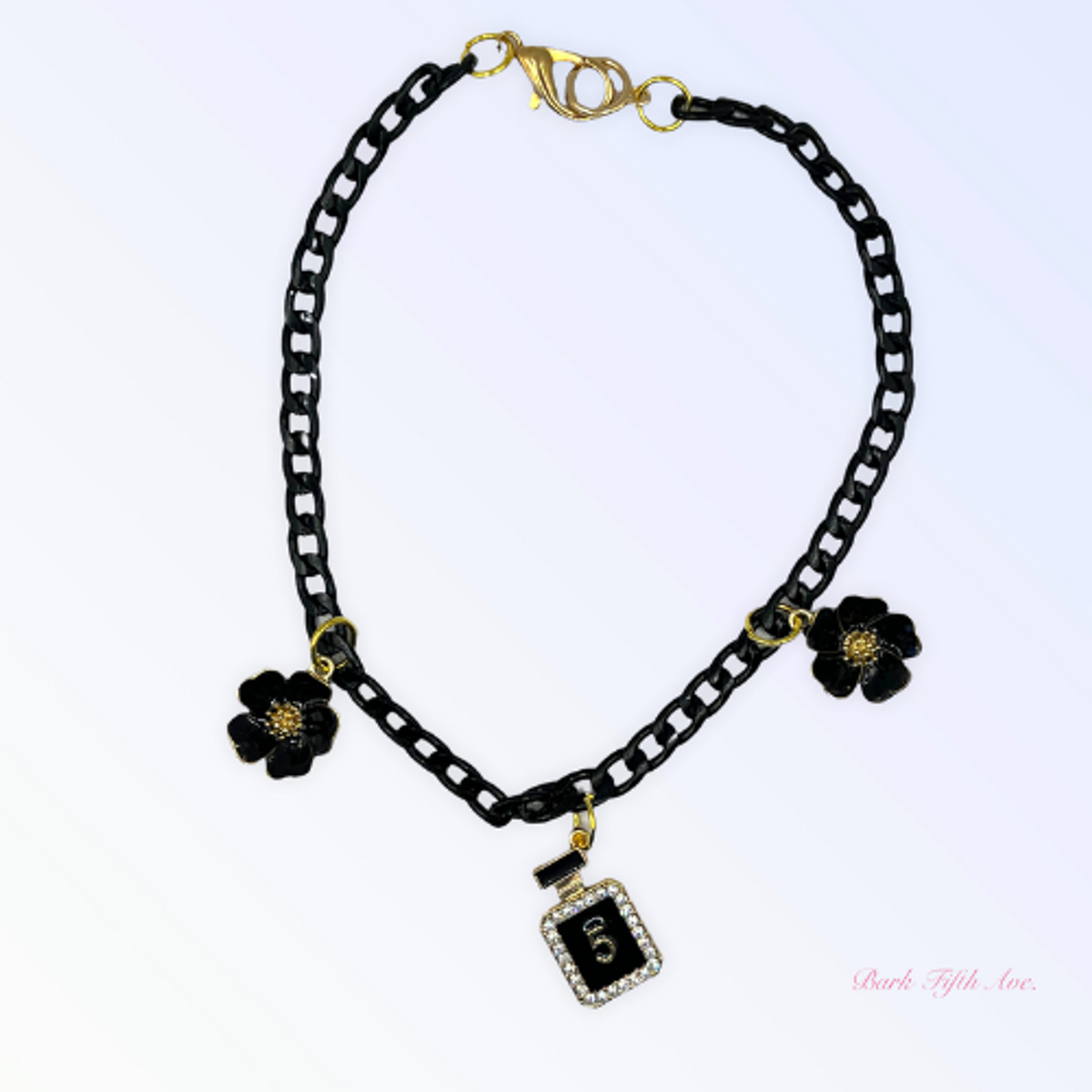 Bark Fifth Avenue Black and Gold No. 5 Three-Charm Dog Necklace