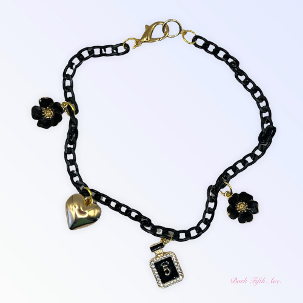 Bark Fifth Avenue Black and Gold No. 5 Heart Dog Necklace