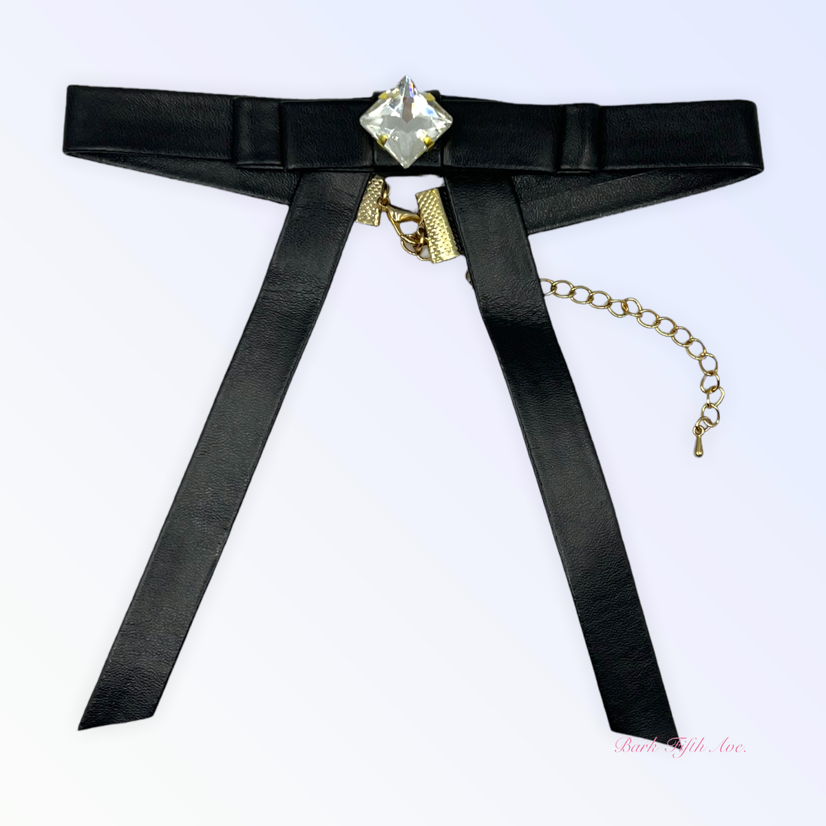 Bark Fifth Avenue Black Vegan Leather Long Bow Dog Necklace