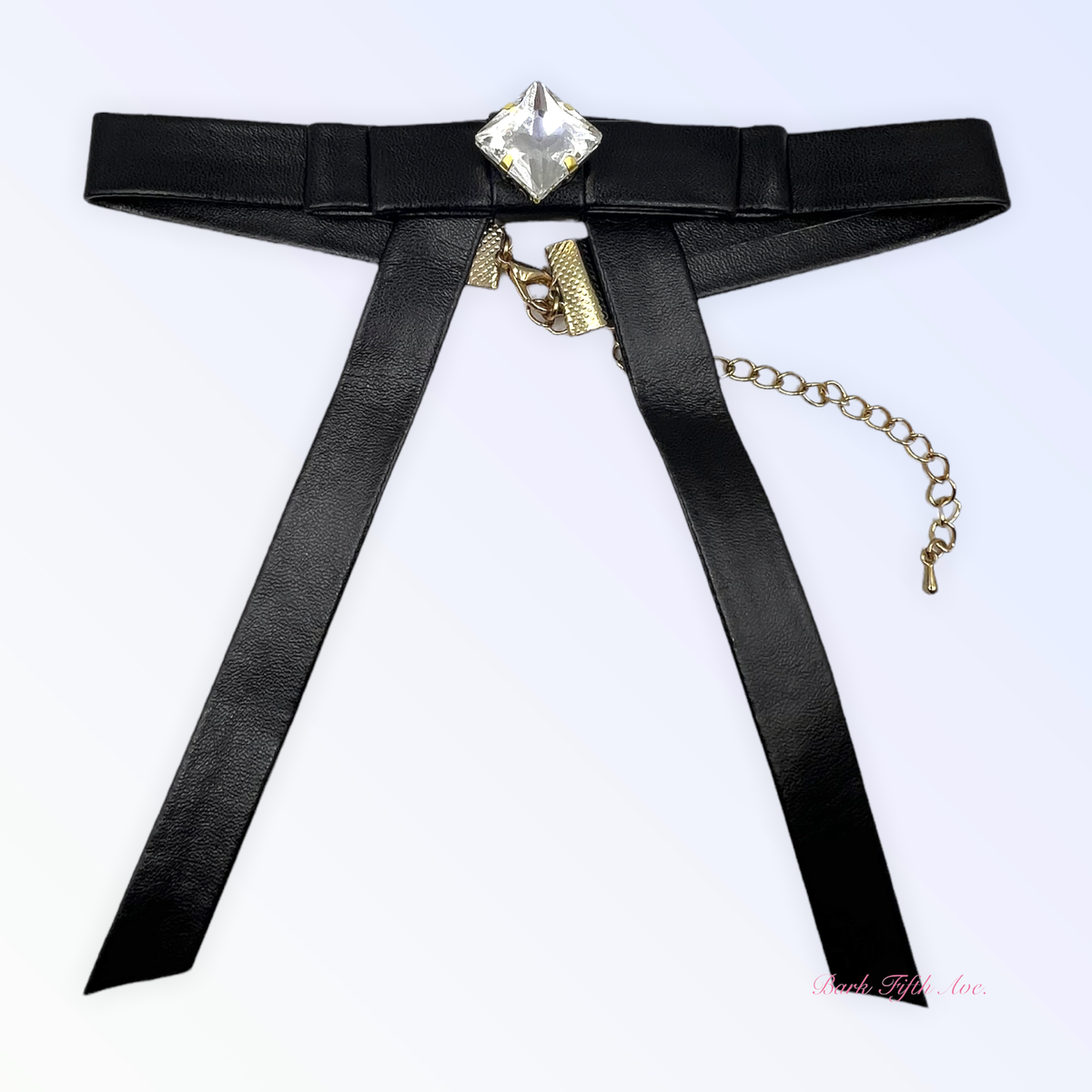 Bark Fifth Avenue Black Vegan Leather Long Bow Dog Necklace