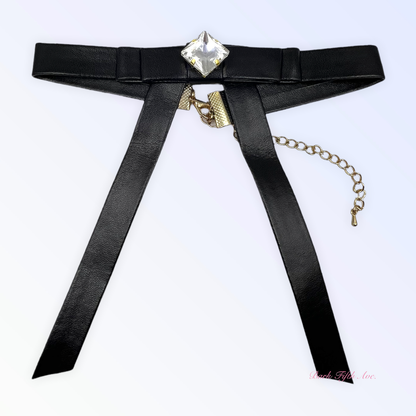 Bark Fifth Avenue Black Vegan Leather Long Bow Dog Necklace