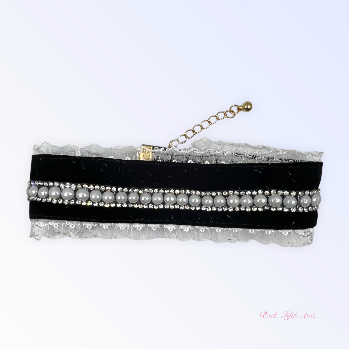 Bark Fifth Avenue Black Velvet Lace Dog Collar