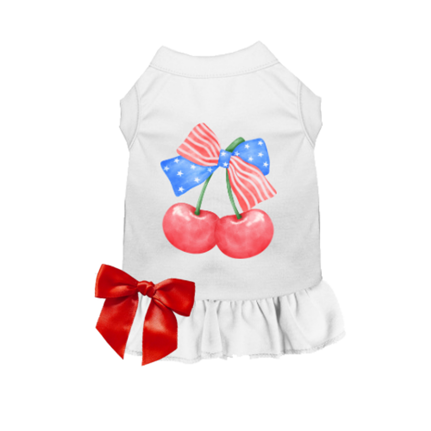 Patriotic Cherry Pop Dog Dress, White Edition