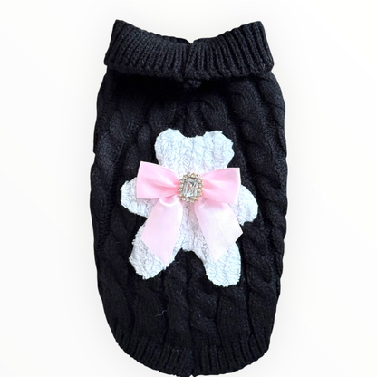 My Fuzzy Bear Bow Knit Dog Sweater