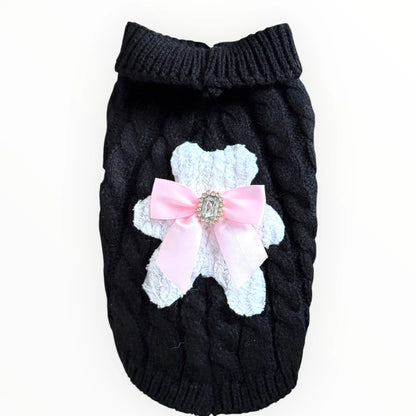 My Fuzzy Bear Bow Knit Dog Sweater