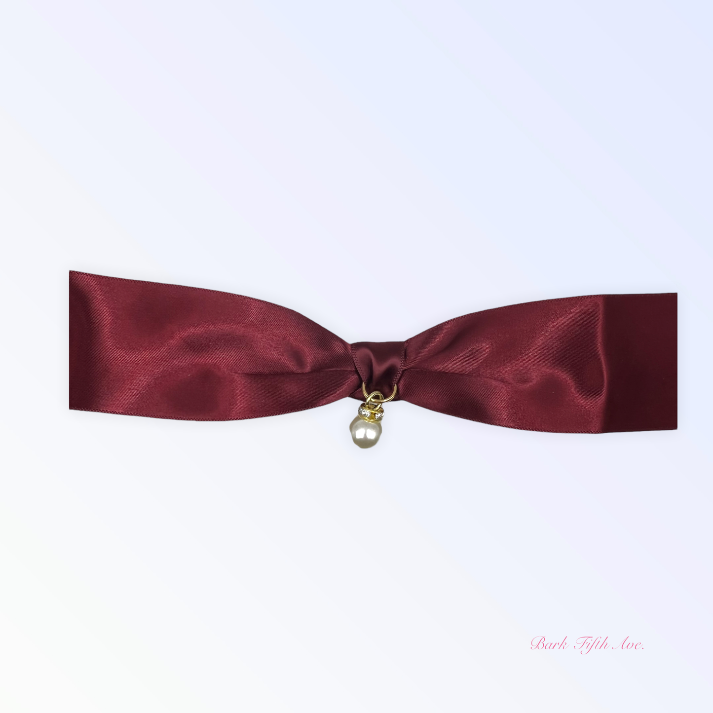 Bark Fifth Avenue Burgundy Satin Bow & Pearl Dog Necklace