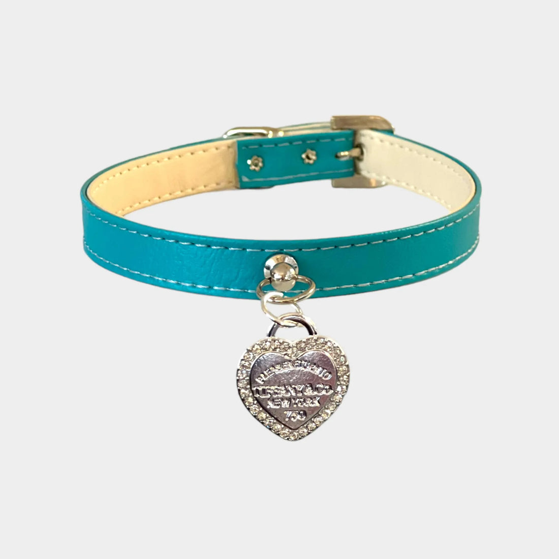 Dog wearing the Rhinestone Heart Charm collar, front