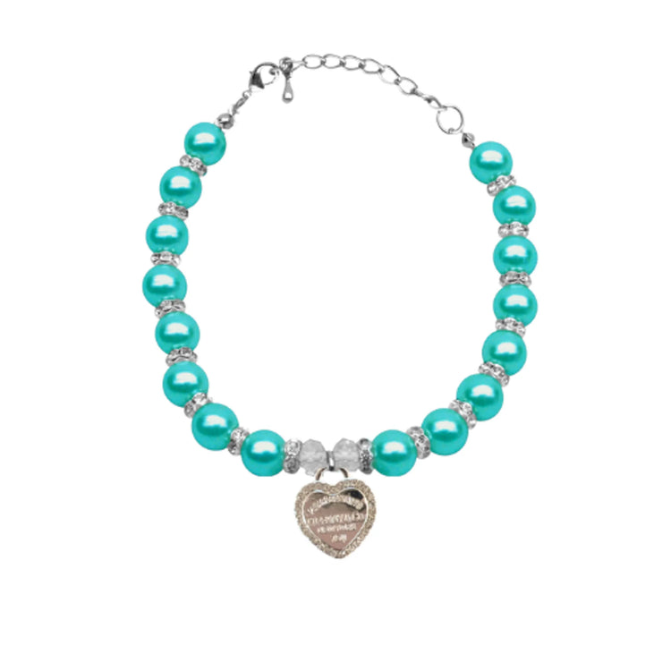 Dog wearing the Single Row Pearl necklace, front