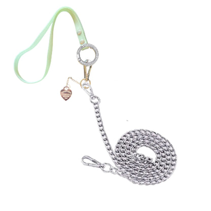 Heart silver chain dog leash, heart charm detail