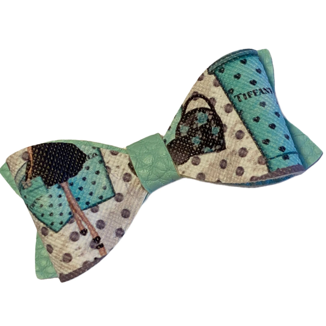 Coffee leather dog bow, close-up