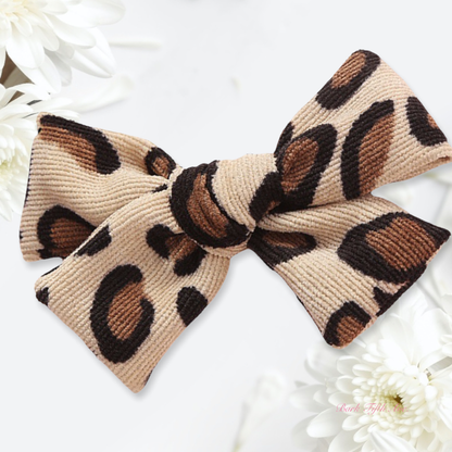 Bark Fifth Avenue Cheetah Corduroy Knot Bow Dog Hair Clip