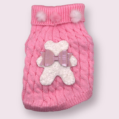Terry Cloth Knit Pom Pom Bear Dog Sweater