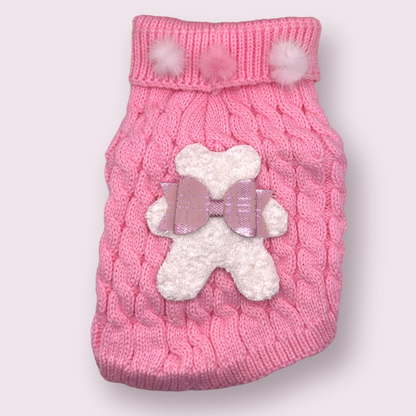 Terry Cloth Knit Pom Pom Bear Dog Sweater