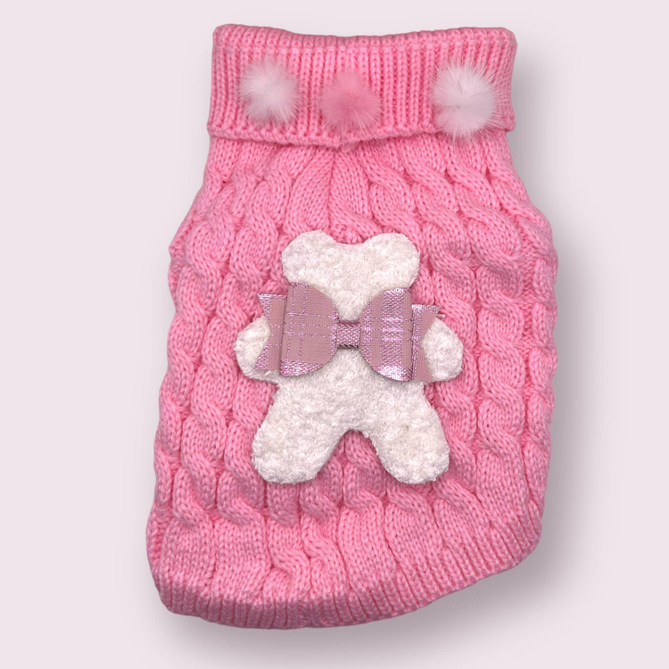 Terry Cloth Knit Pom Pom Bear Dog Sweater
