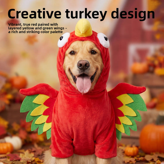 Pet Turkey Costume Vibrant Wings Hooded Transformation Outfit Cat Dog