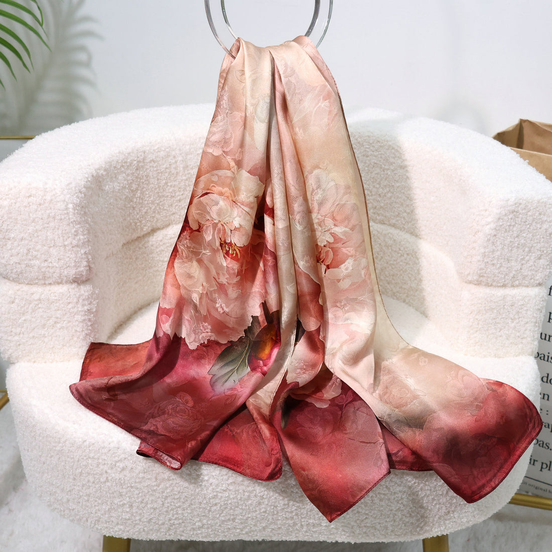 100% Mulberry Silk Jacquard Long Scarf Chinese Print Shawl