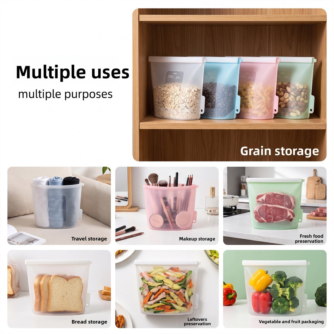 Food-grade vertical silicone fresh-keeping bag