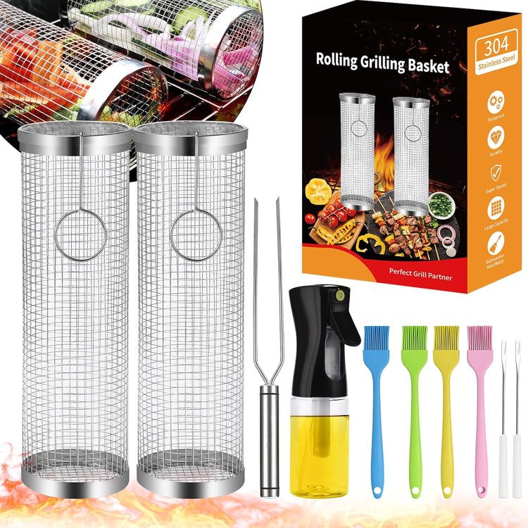 Stainless Steel Rolling Grill Basket BBQ