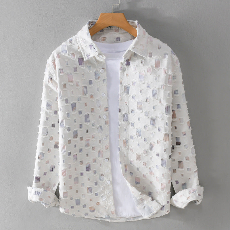 Men's Plaid Ripped Long Sleeve Wool Blend Shirt Jacket