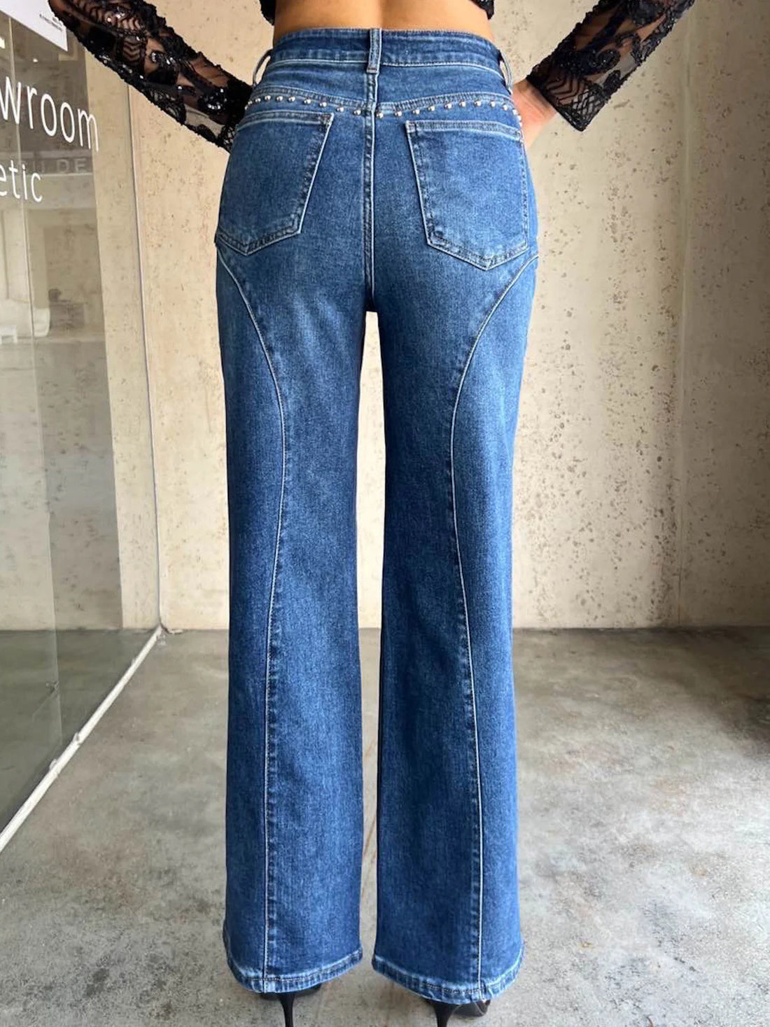 Beaded Straight-Leg Denim Pants