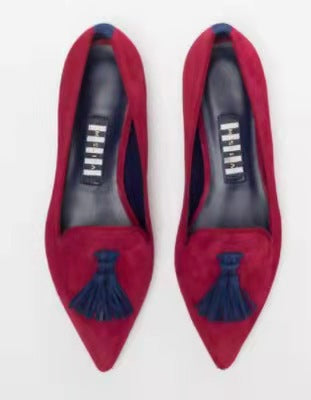 Womens Pointed Toe Tassel Flat Shoes