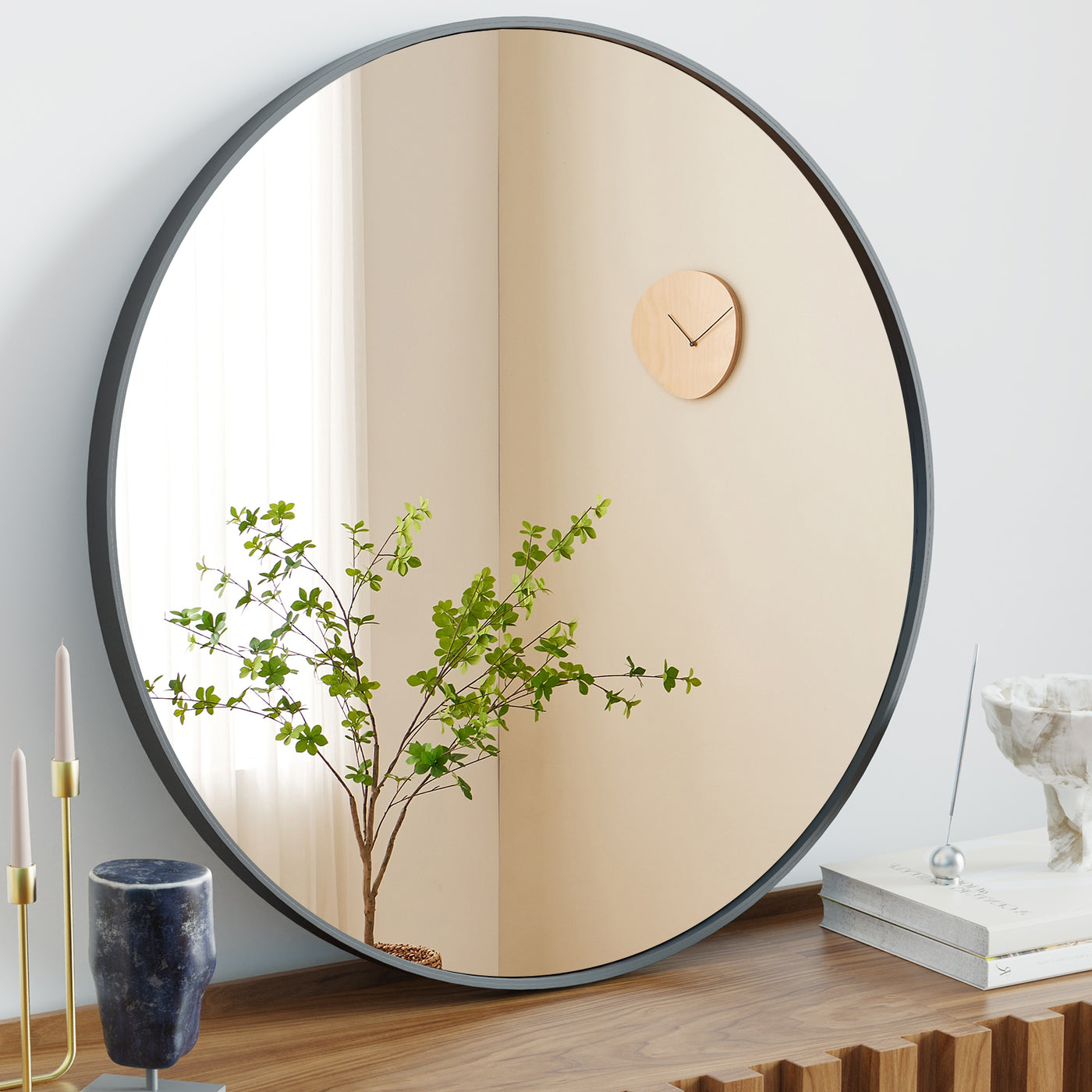 20 Inch Black Circular Wall Mirror for Home Decor