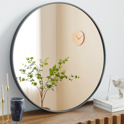 20 Inch Black Circular Wall Mirror for Home Decor