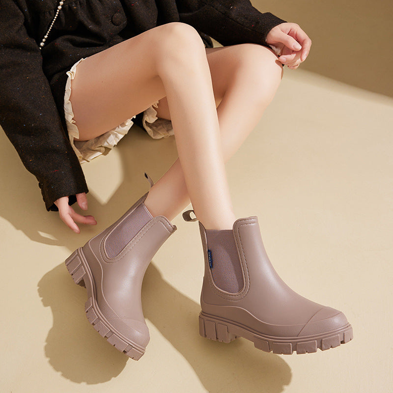 Women Waterproof Mid-Calf PVC Rain Boots with Non-Slip Sole