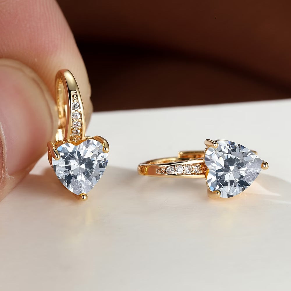 Women's Heart-Shaped Zircon Inlay Copper Earrings
