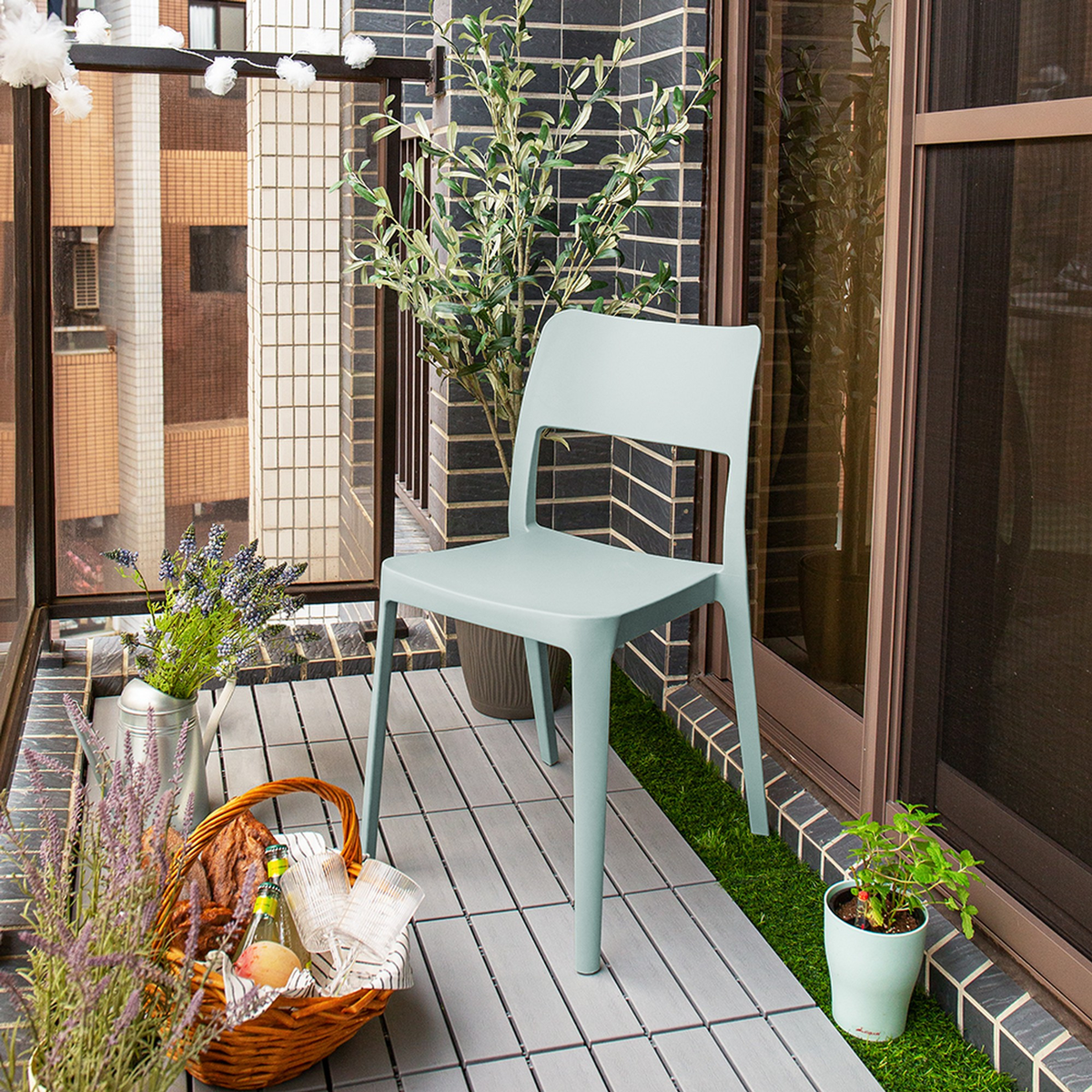 Set of Two Heavy-Duty Plastic Outdoor Stacking Accent Chairs