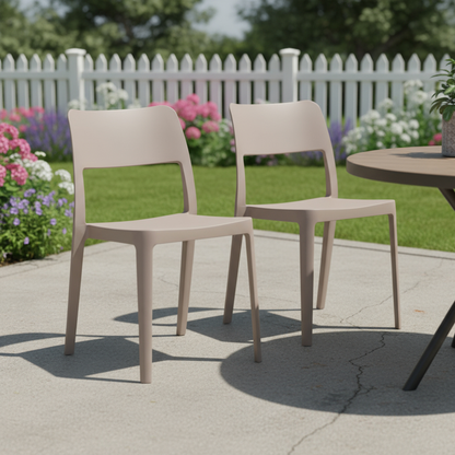 Set of Two Heavy-Duty Plastic Outdoor Stacking Accent Chairs