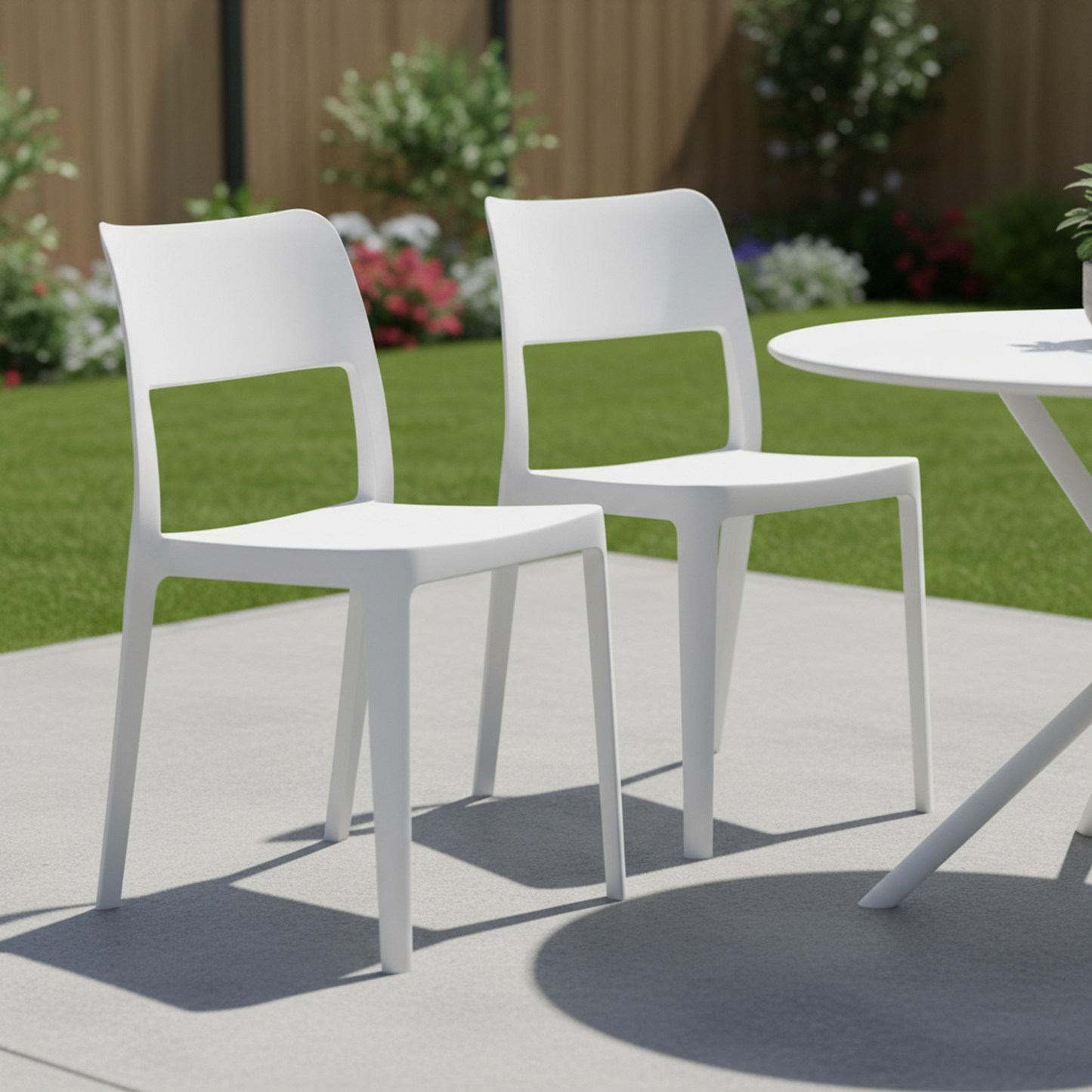 Set of Two Heavy-Duty Plastic Outdoor Stacking Accent Chairs