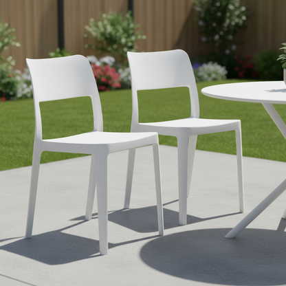 Set of Two Heavy-Duty Plastic Outdoor Stacking Accent Chairs