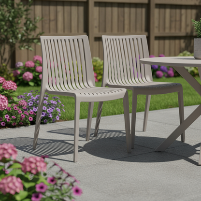 Set of Two Heavy-Duty Plastic Outdoor Stacking Accent Chairs