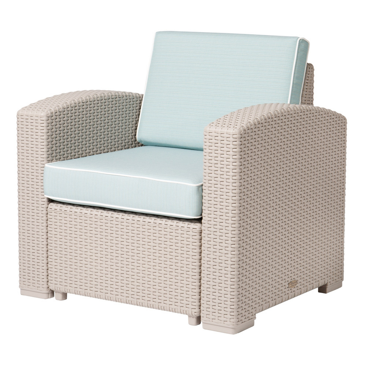 Heavy-Duty Plastic Outdoor Club Chair with Blue Cushion