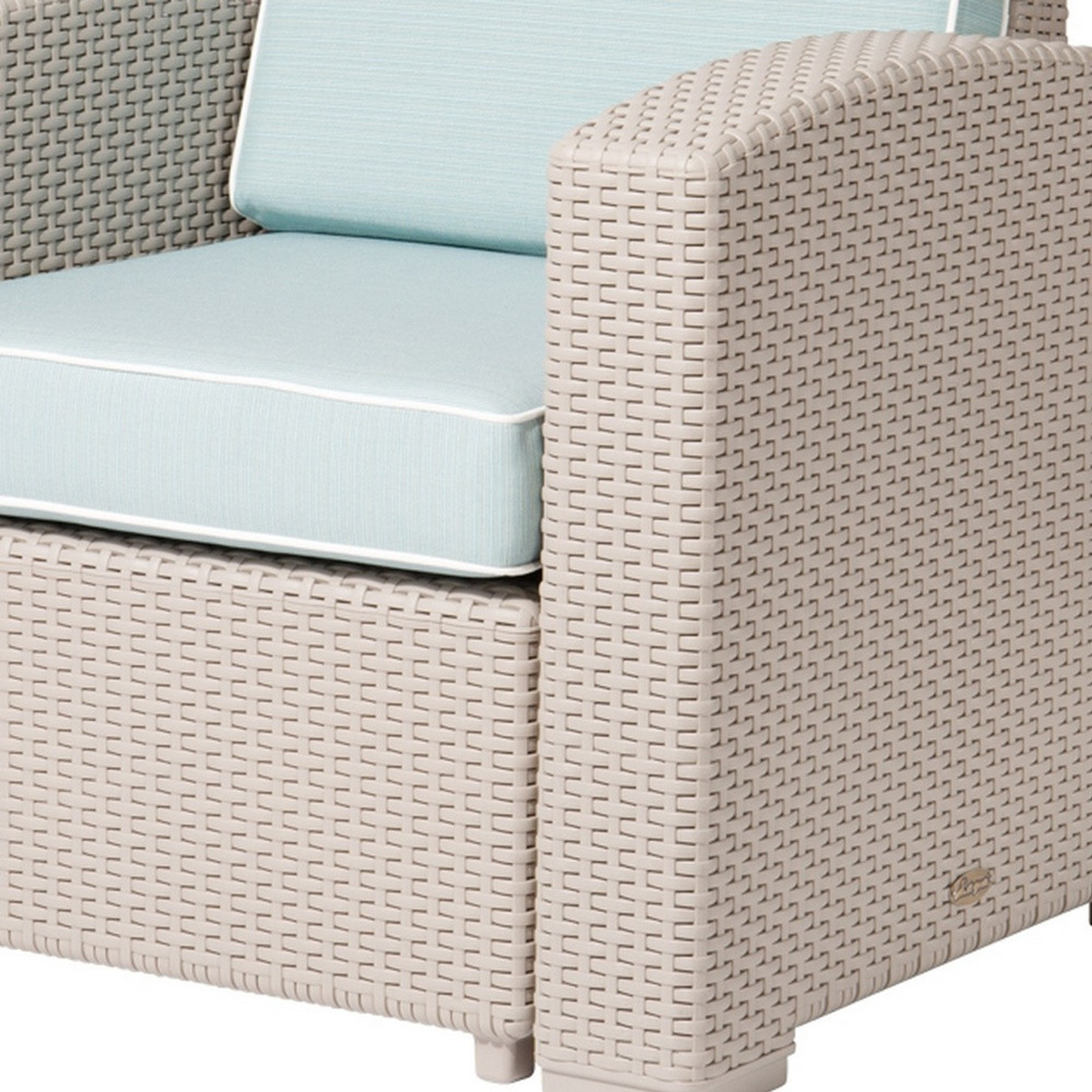 Heavy-Duty Plastic Outdoor Club Chair with Blue Cushion